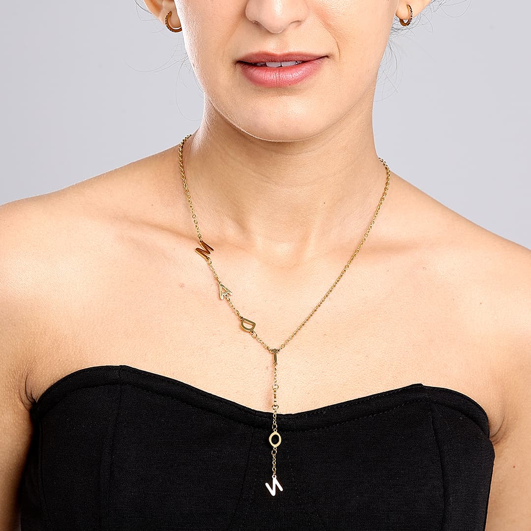 Gold Custom Initials Lariat Name Necklace