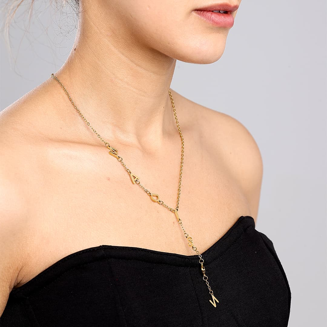 Gold Custom Initials Lariat Name Necklace