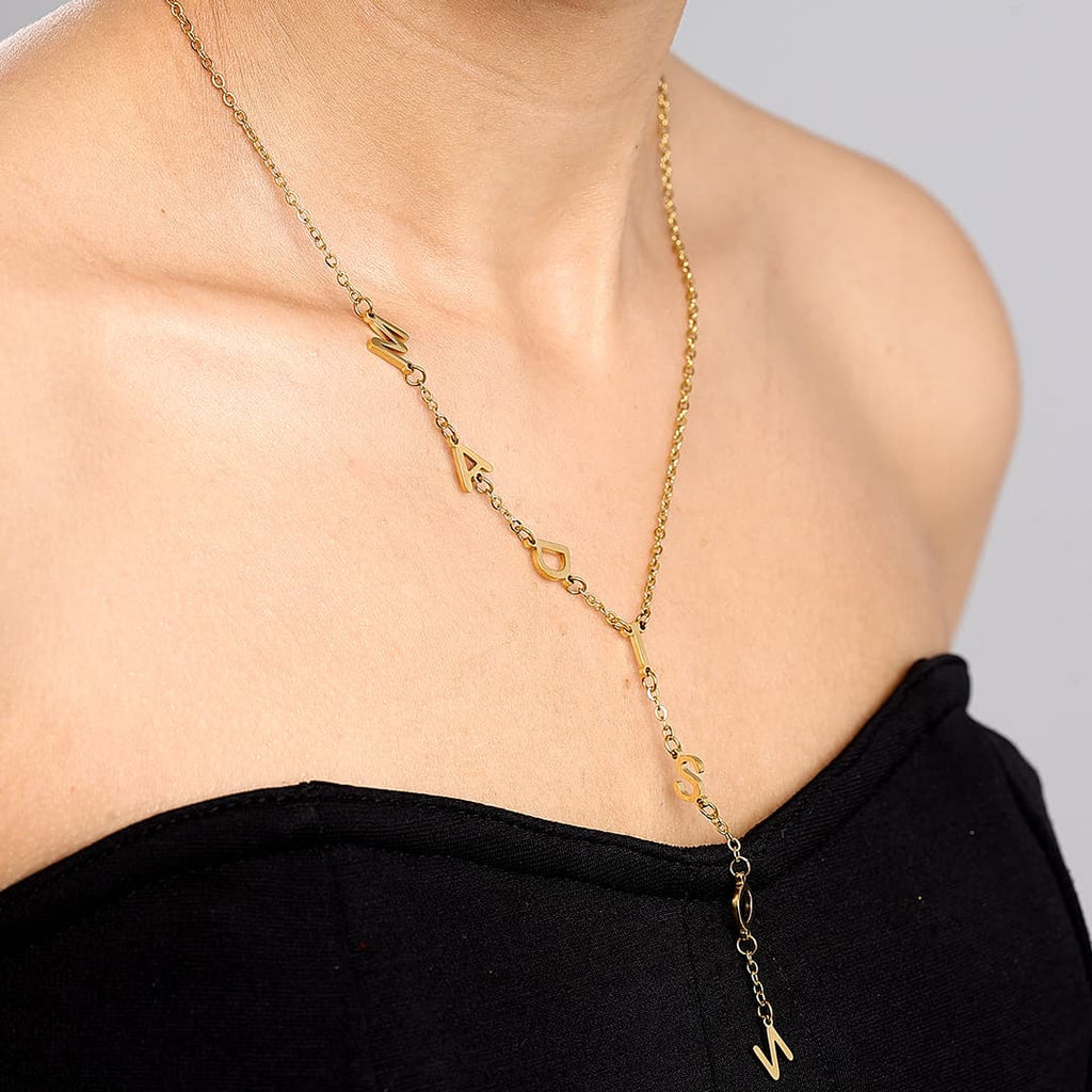 Gold Custom Initials Lariat Name Necklace