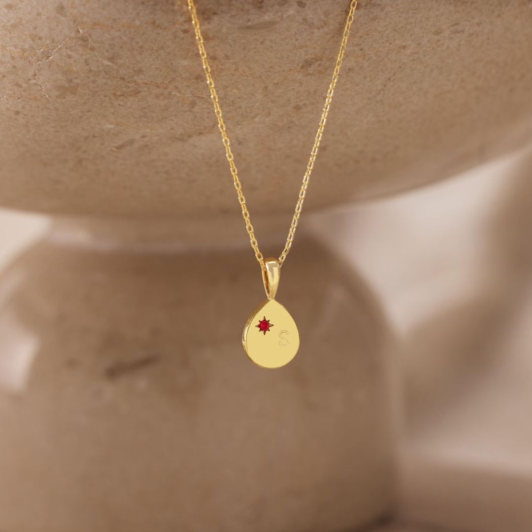 Gold Personalized Initial Birthstone Necklace