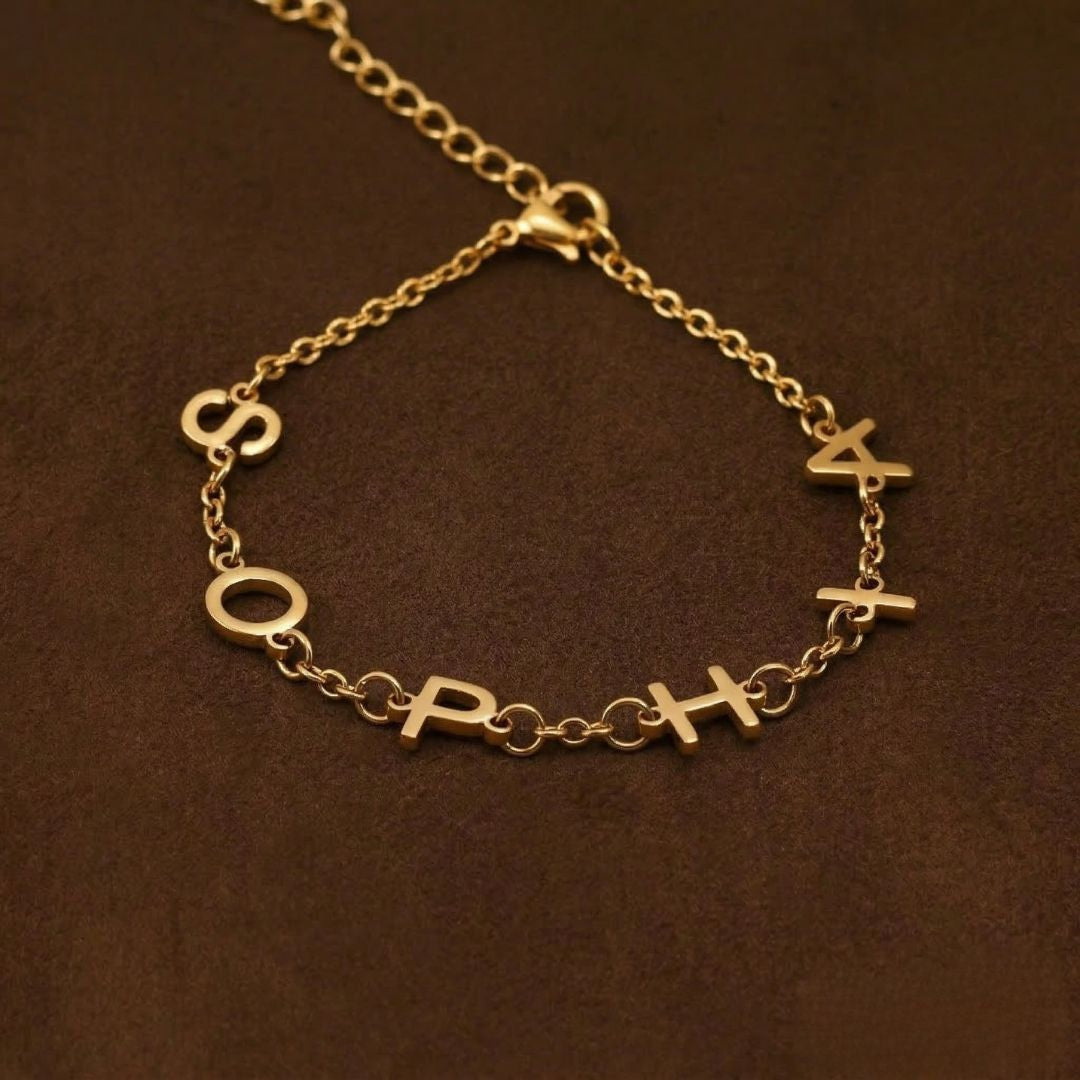 Gold Custom Letter Name Bracelet
