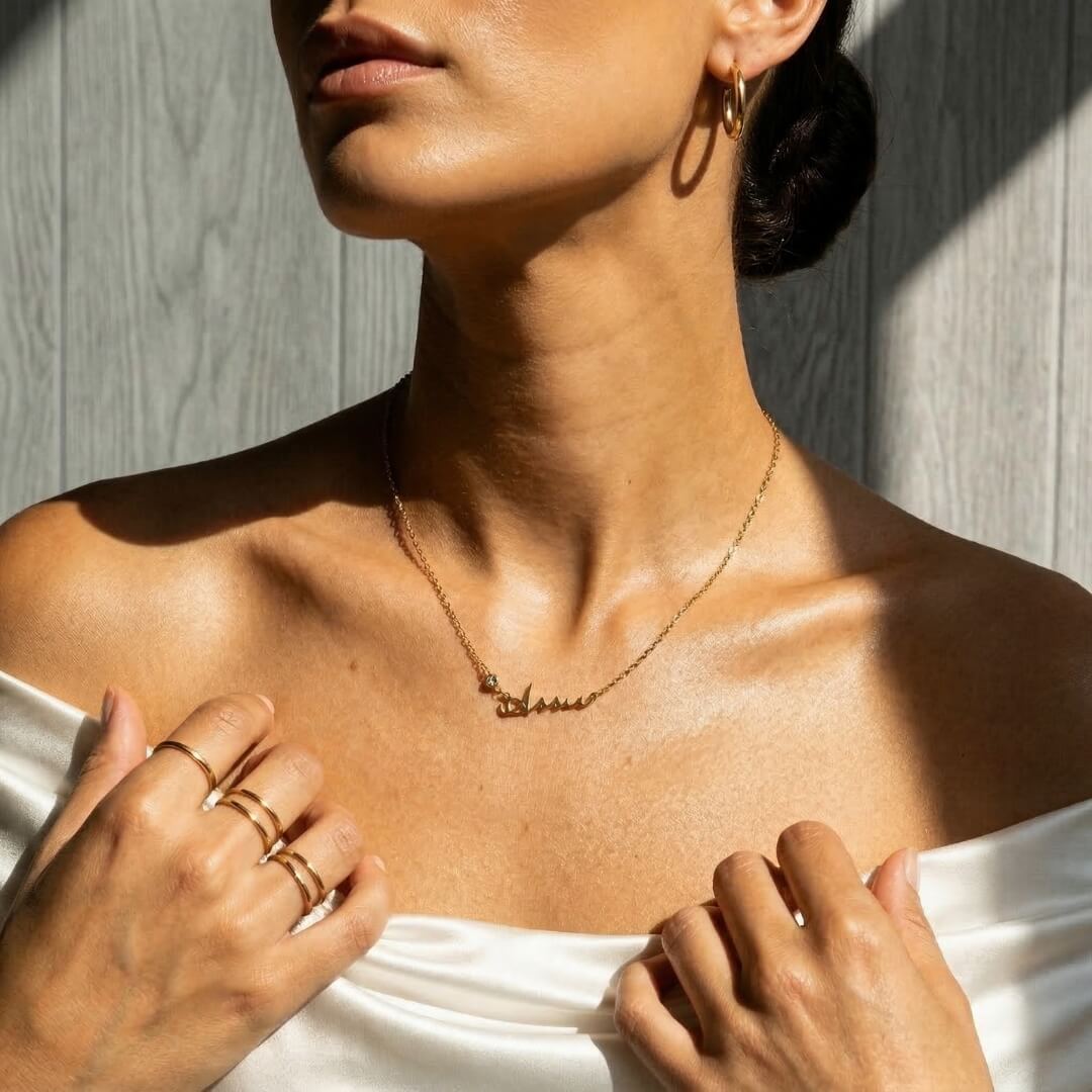 Gold Stella Birthstone Name Necklace