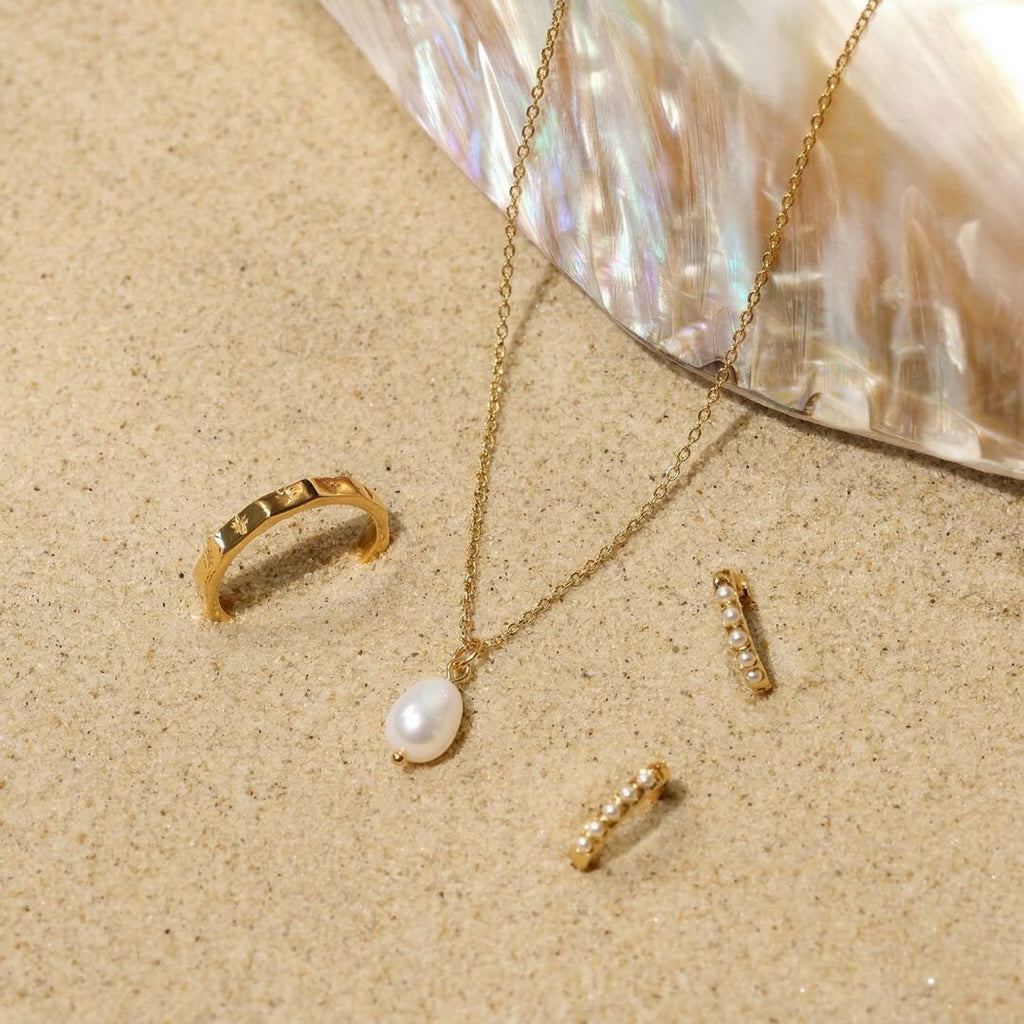Gold Freshwater Pearl Drop Necklace