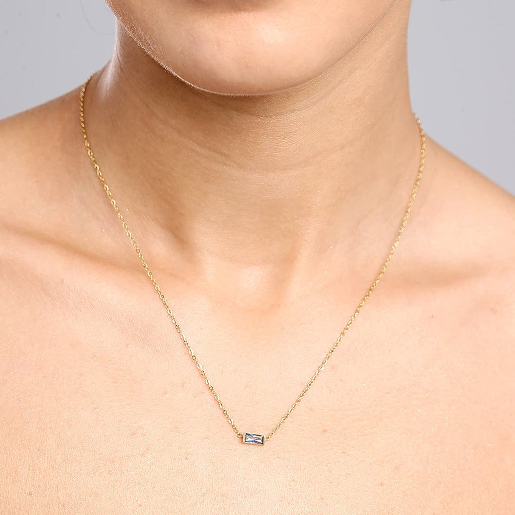 Gold Baguette Birthstone Necklace