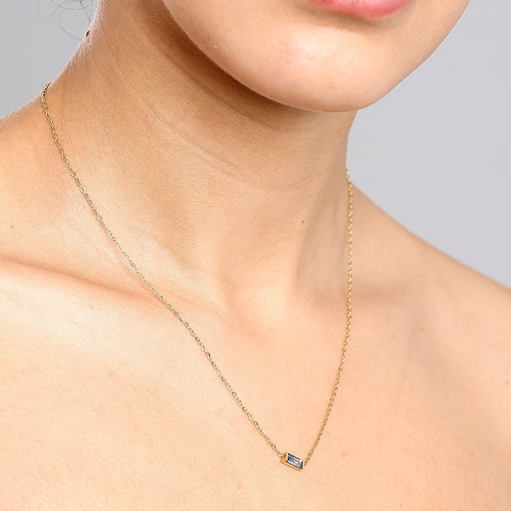 Gold Baguette Birthstone Necklace