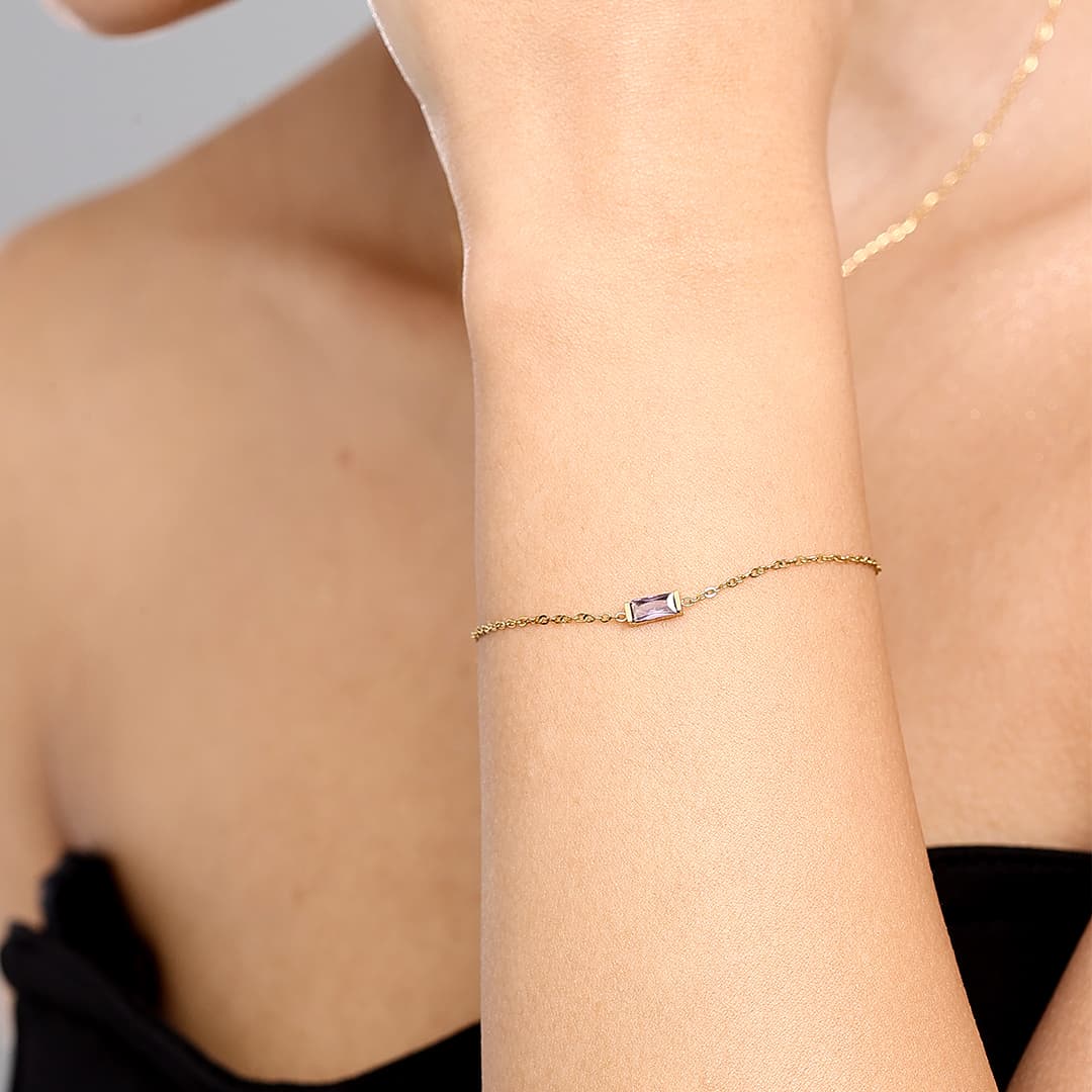 Gold Baguette Birthstone Bracelet