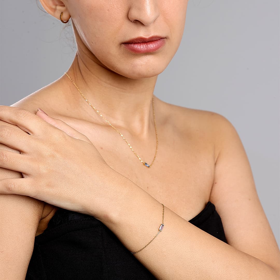 Gold Baguette Birthstone Bracelet