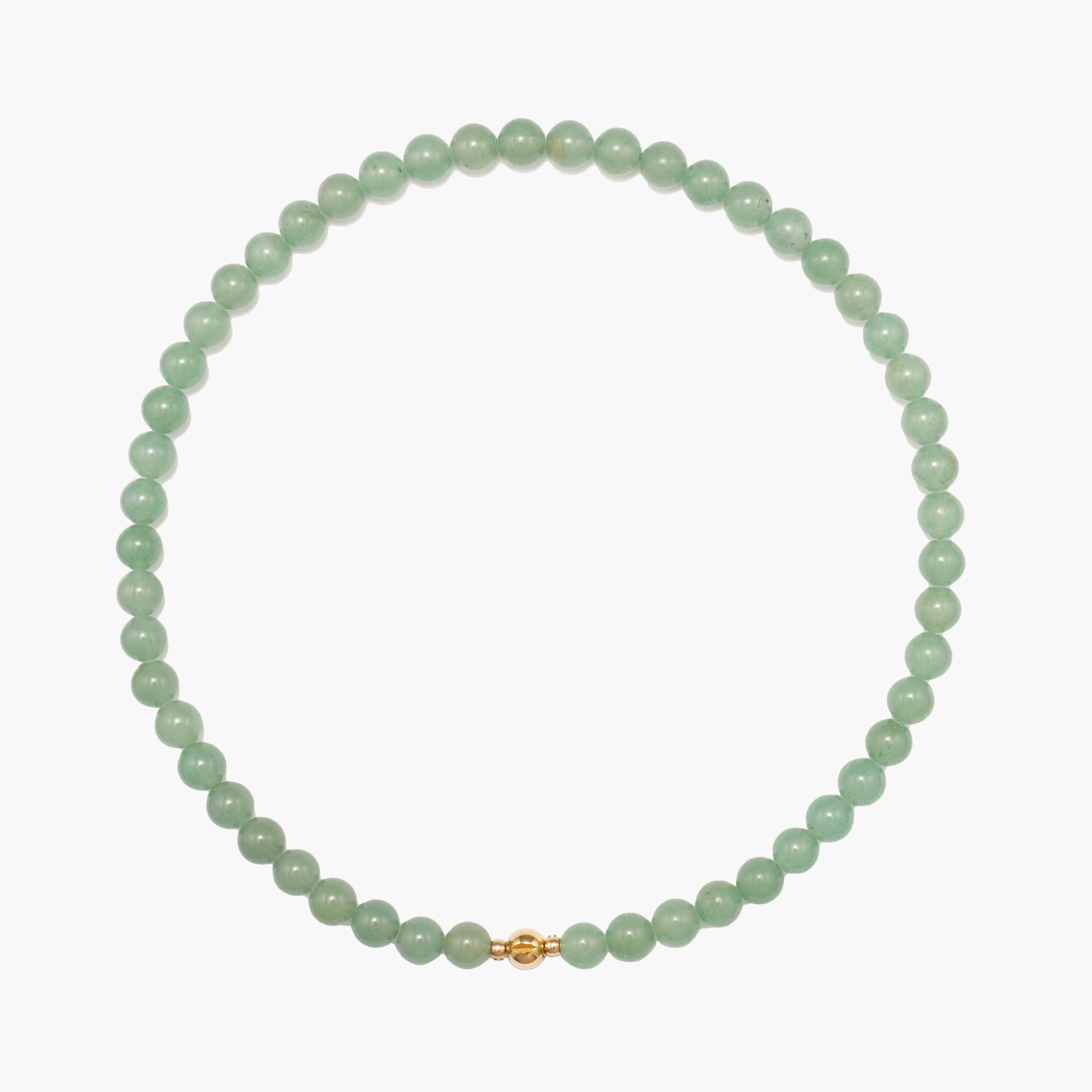 JUNE ELLE MagMix Green Aventurine Bead Necklace with a central gold magnetic clasp on a pure white background, allowing for modular combinations with other MagMix pieces.