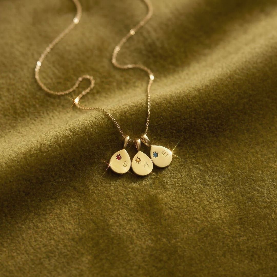 Gold Personalized Initial Birthstone Necklace