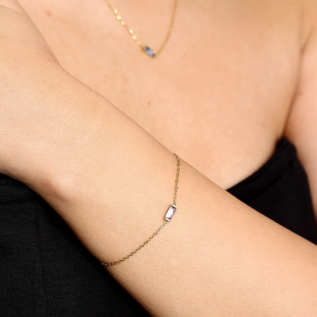 Gold Baguette Birthstone Bracelet