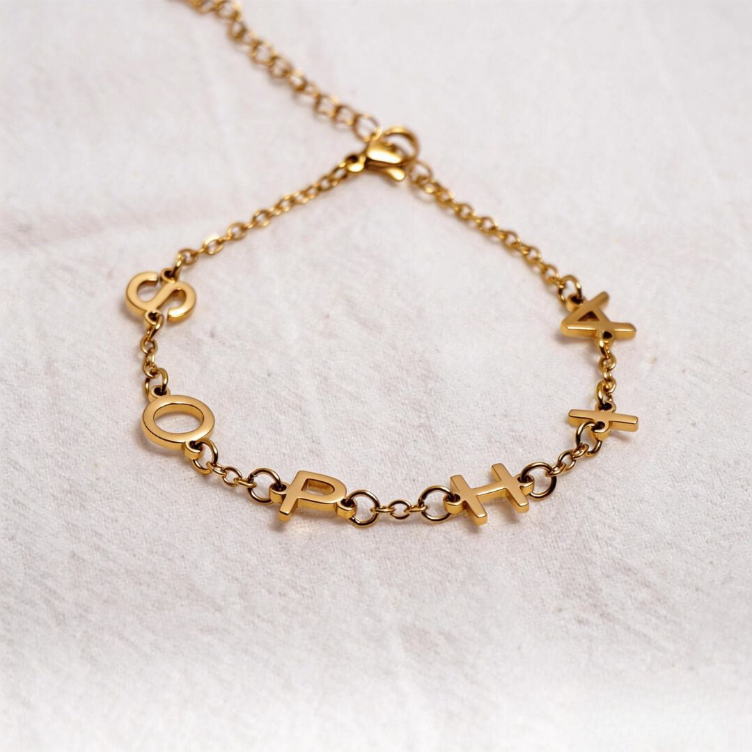 Gold Custom Letter Name Bracelet