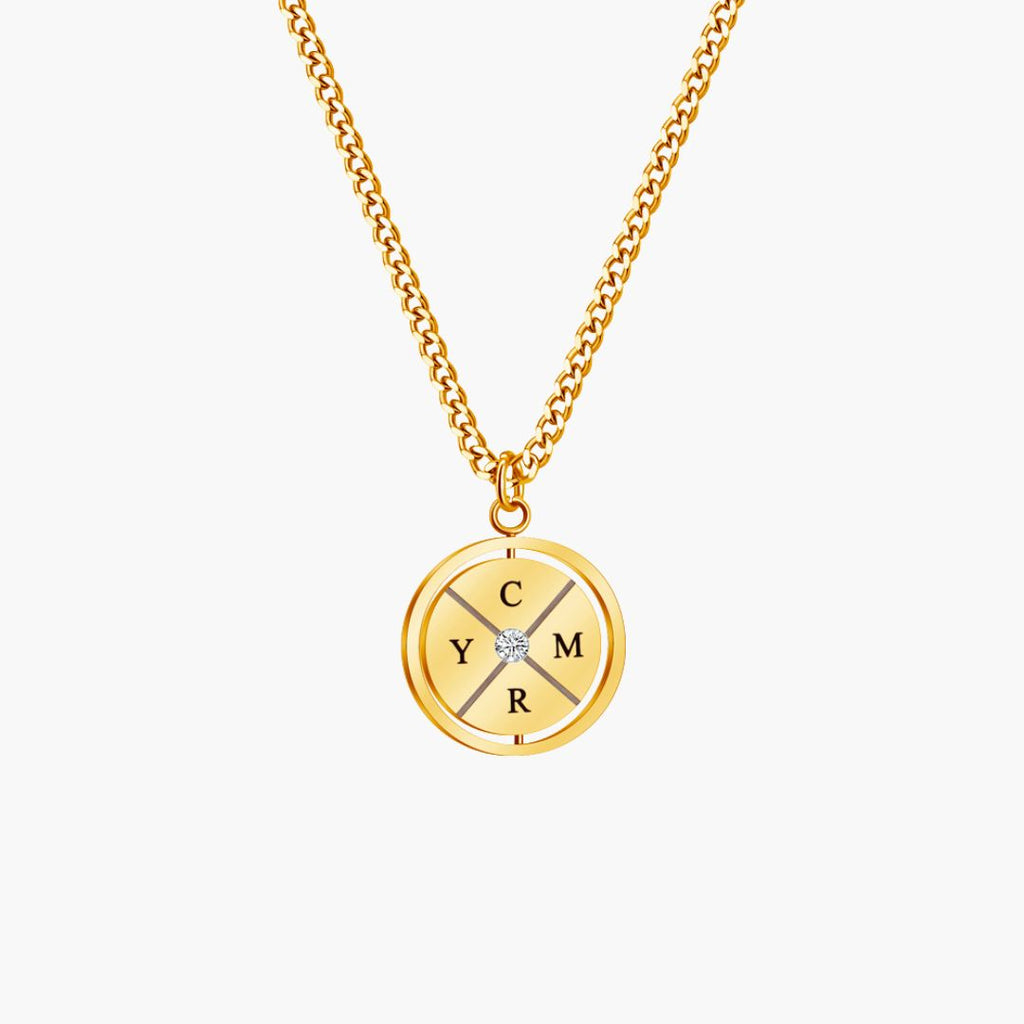 Gold Engraved Compass Necklace