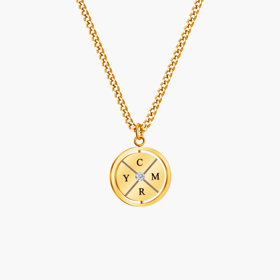 Gold Engraved Compass Necklace