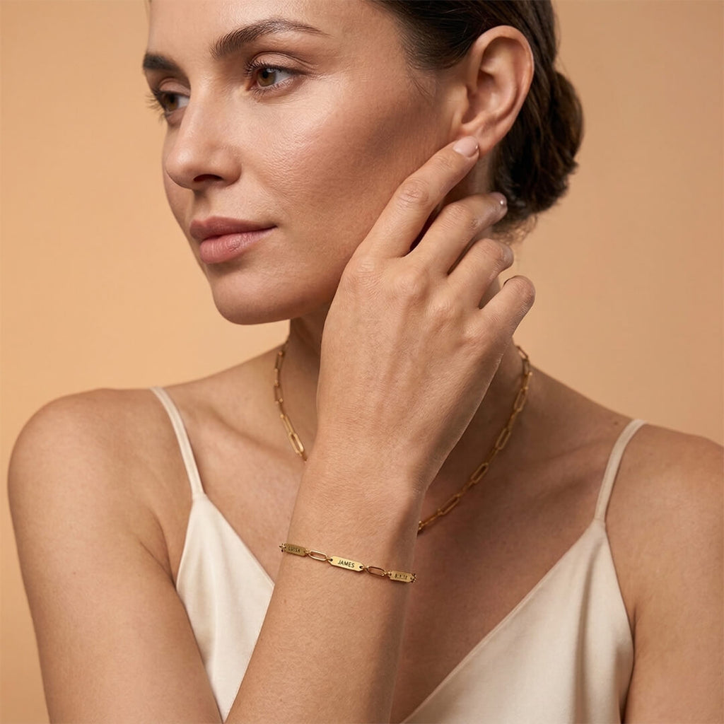 Gold Engraved Tag Name Bracelet
