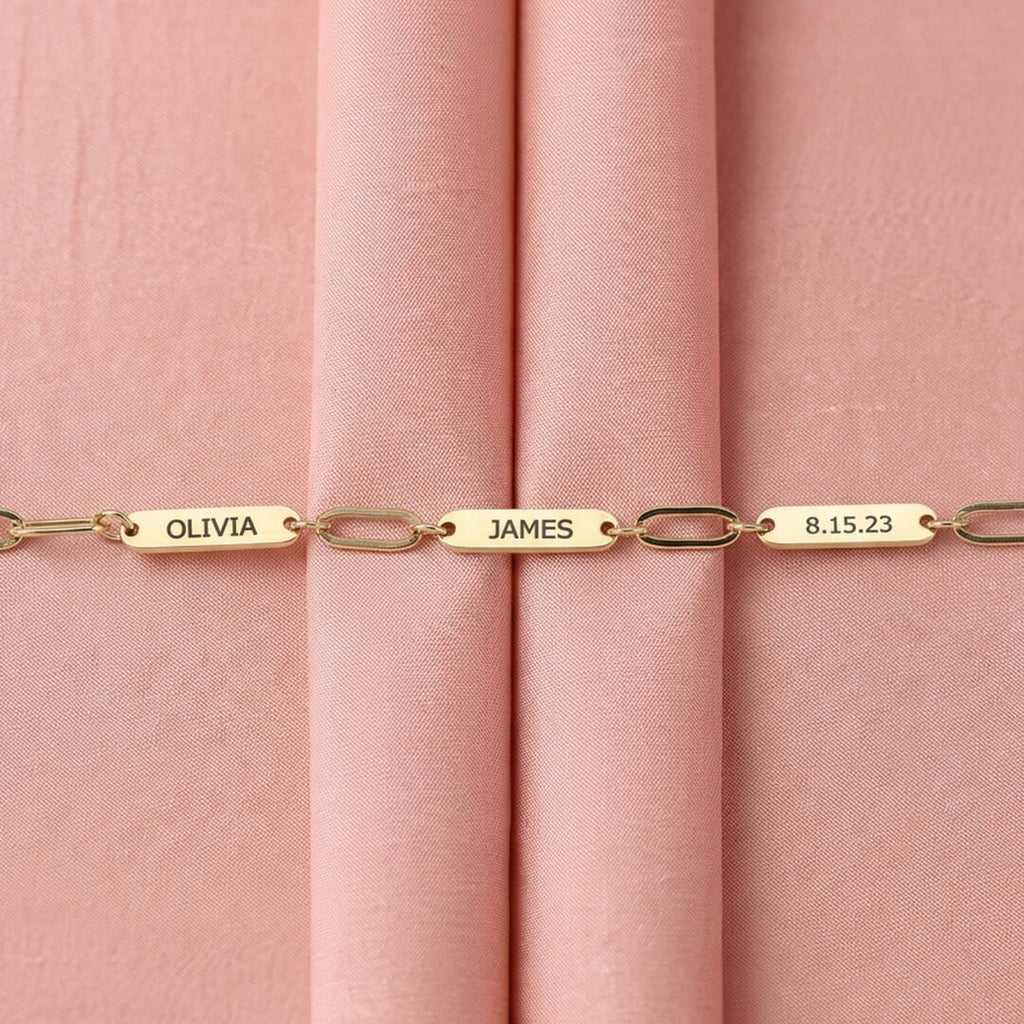 Gold Engraved Tag Name Bracelet
