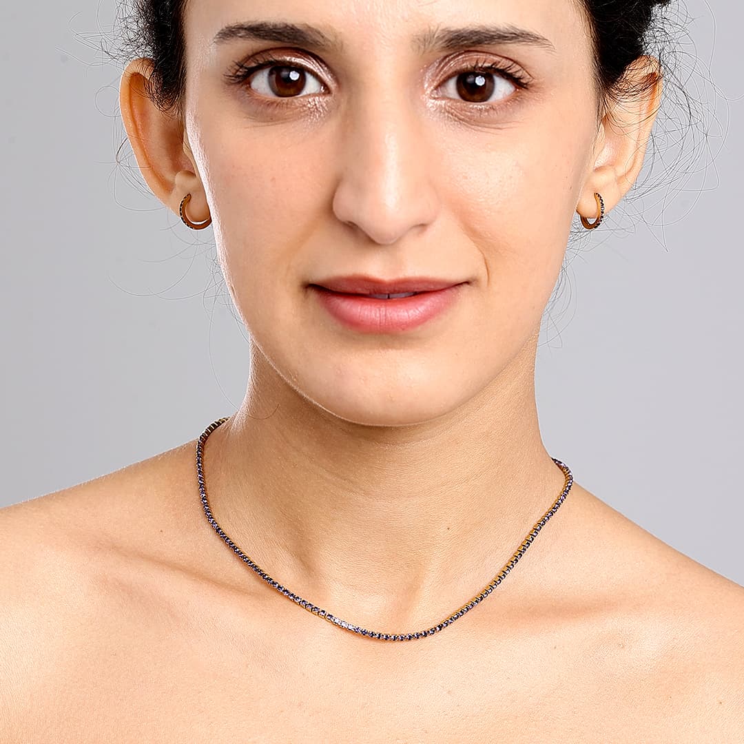 Gold Tiny Birthstone Tennis Necklace