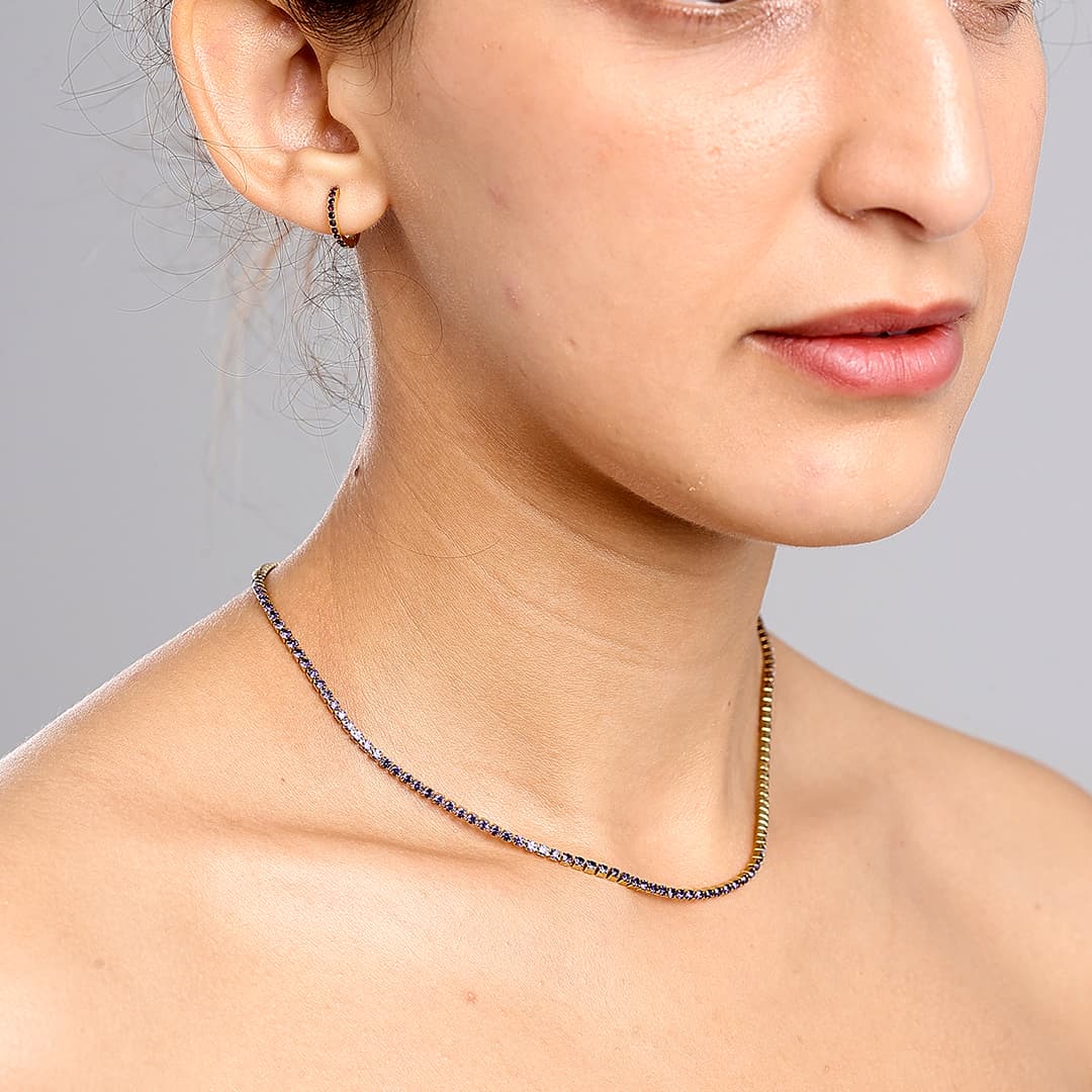 Gold Tiny Birthstone Tennis Necklace