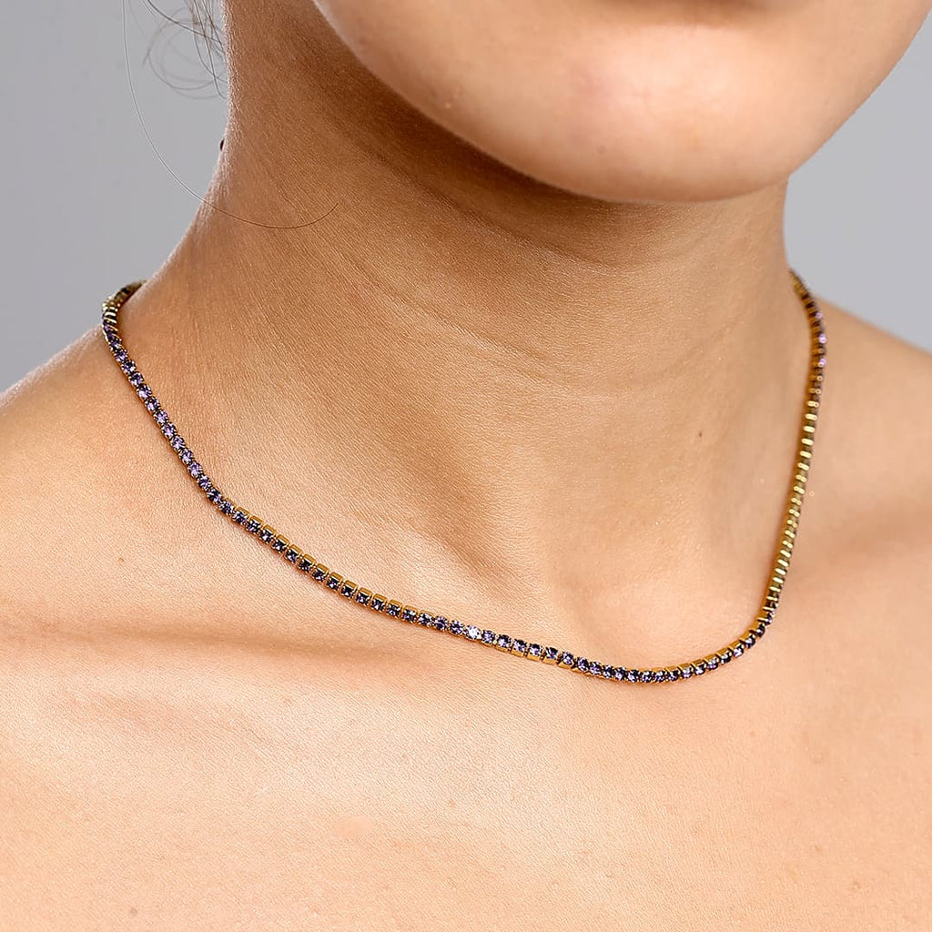 Gold Tiny Birthstone Tennis Necklace