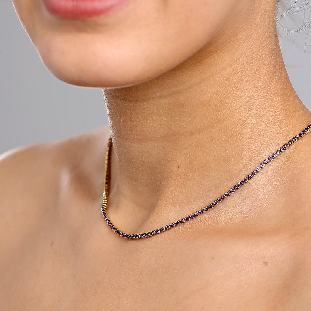 Gold Tiny Birthstone Tennis Necklace