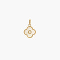 JUNE ELLE gold mother-of-pearl clover initial charm letter O front view on white background