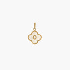 JUNE ELLE gold mother-of-pearl clover initial charm letter O front view on white background