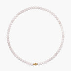 JUNE ELLE MagMix Rose Quartz Bead Necklace with a central gold magnetic clasp on a pure white background, allowing for modular combinations with other MagMix pieces.