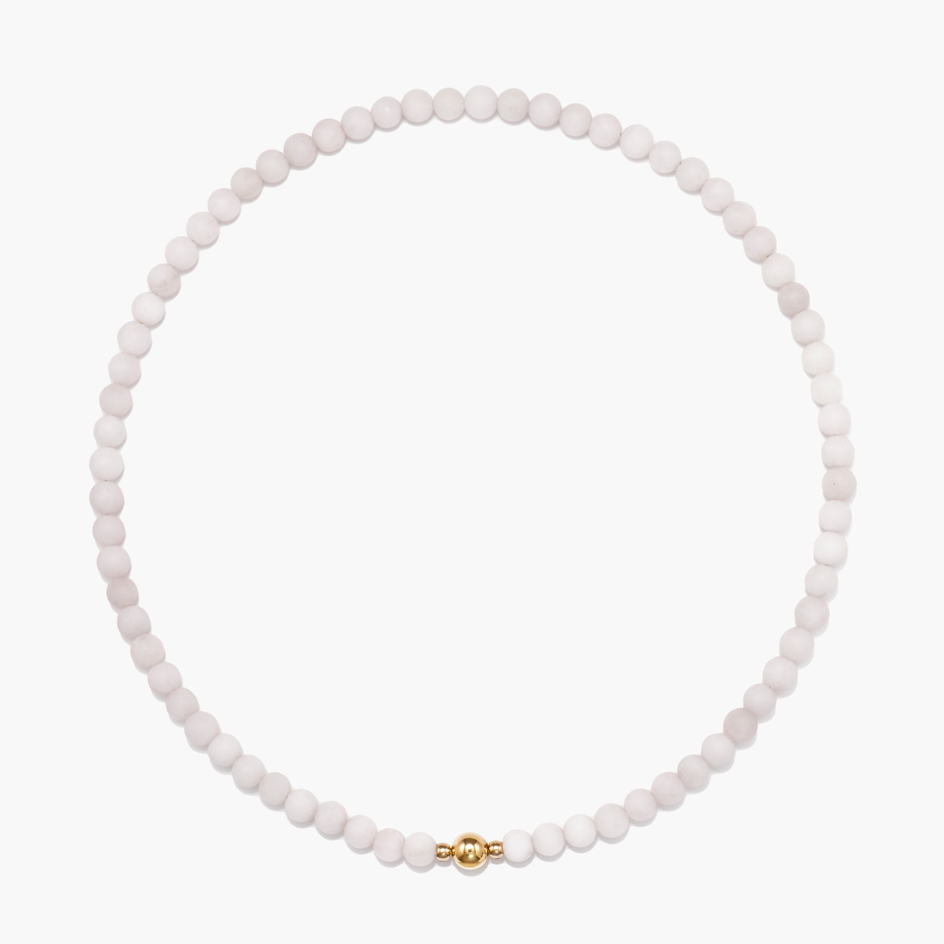 JUNE ELLE MagMix Rose Quartz Bead Necklace with a central gold magnetic clasp on a pure white background, allowing for modular combinations with other MagMix pieces.