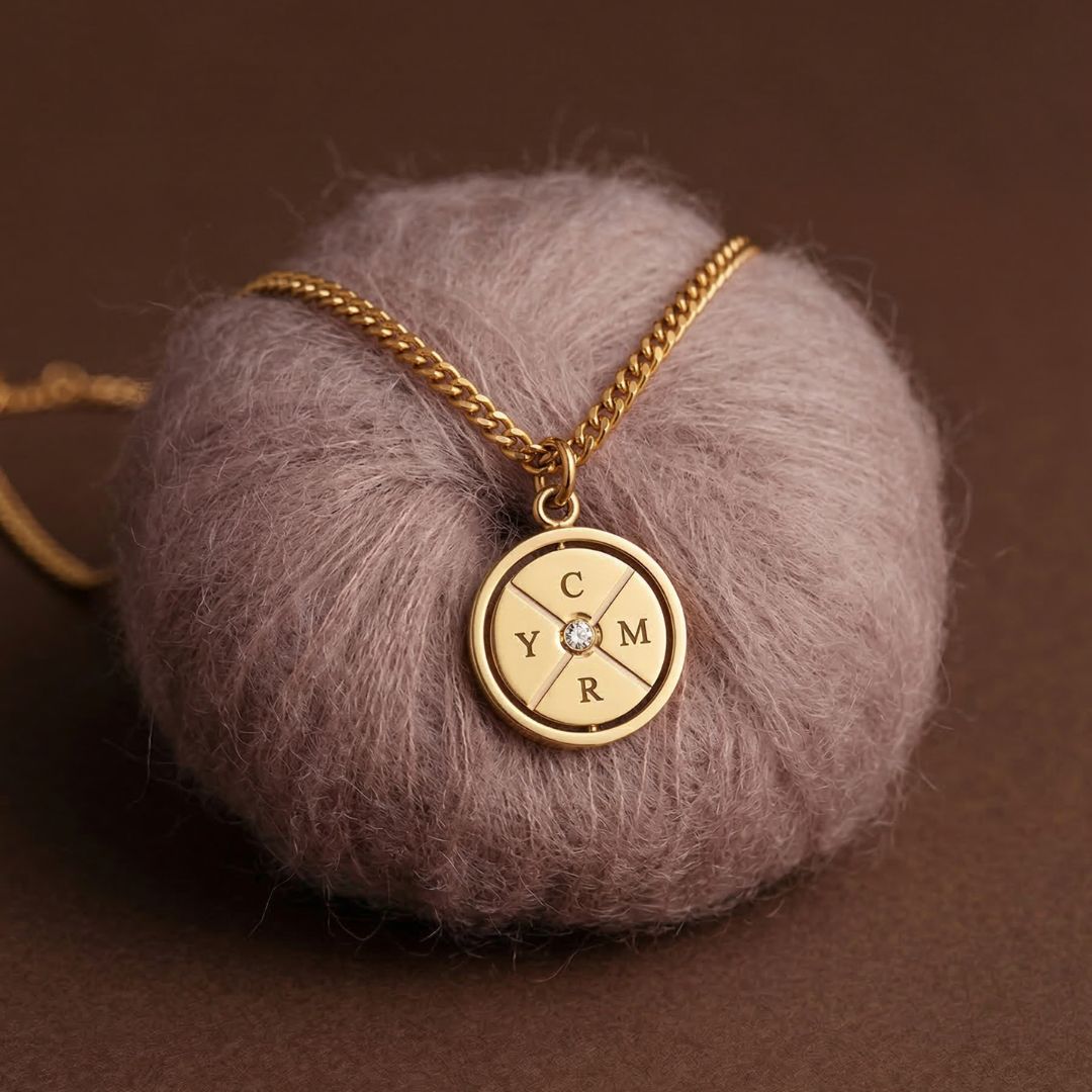Gold Engraved Compass Necklace
