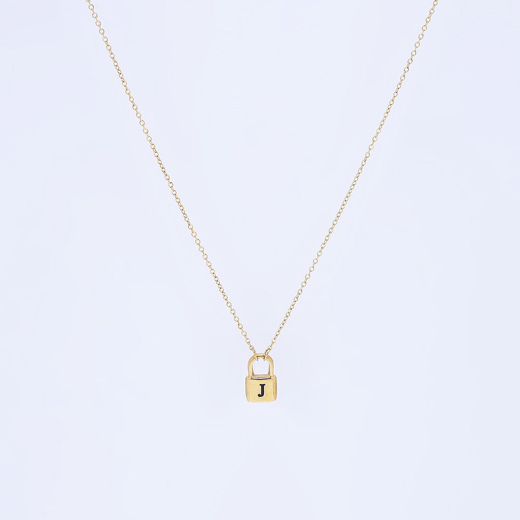 Gold Initial Lock Necklace