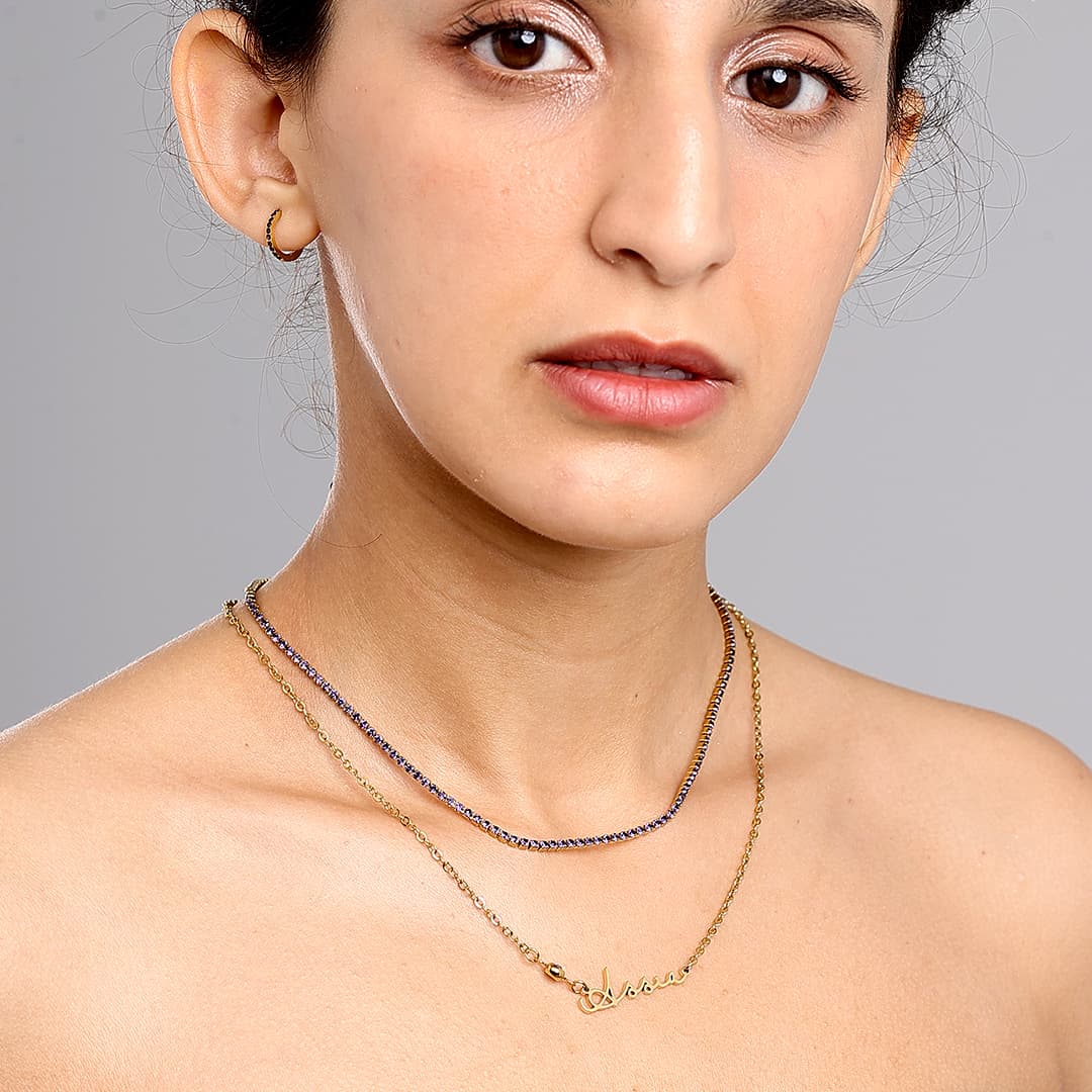 Gold Stella Birthstone Name Necklace