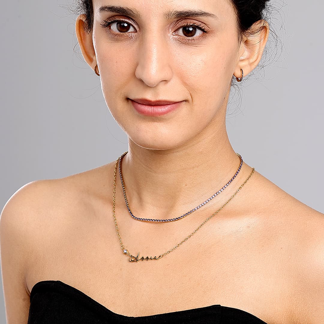 Gold Stella Birthstone Name Necklace