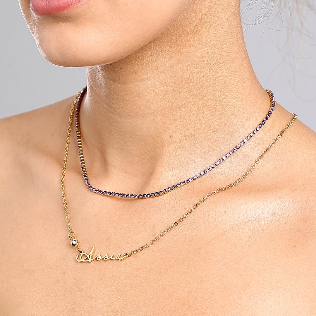 Gold Stella Birthstone Name Necklace