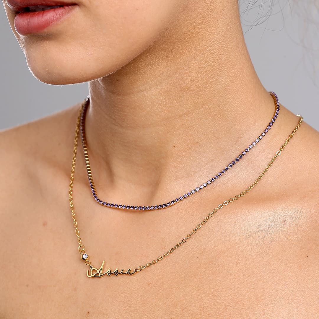 Gold Stella Birthstone Name Necklace