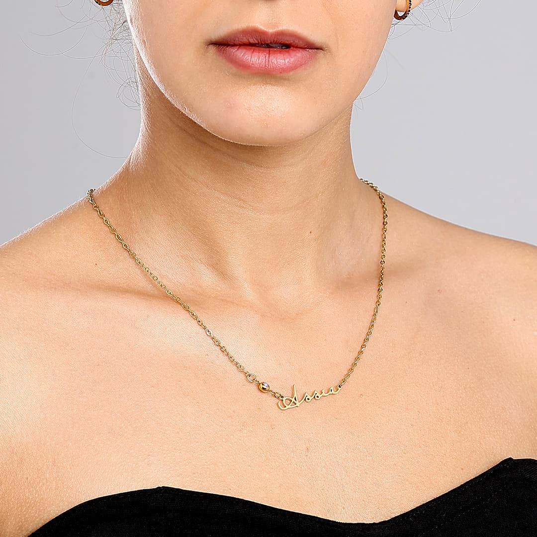 Gold Stella Birthstone Name Necklace