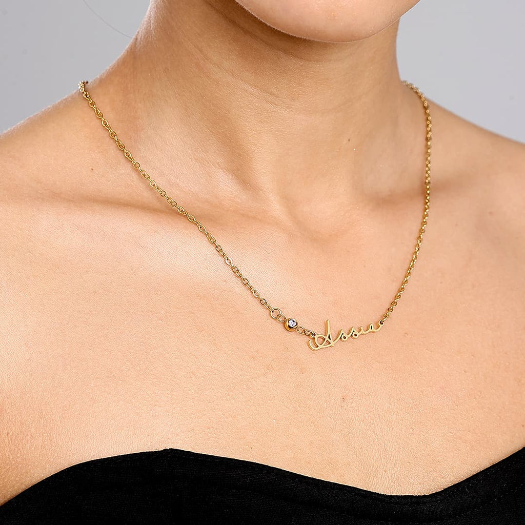 Gold Stella Birthstone Name Necklace