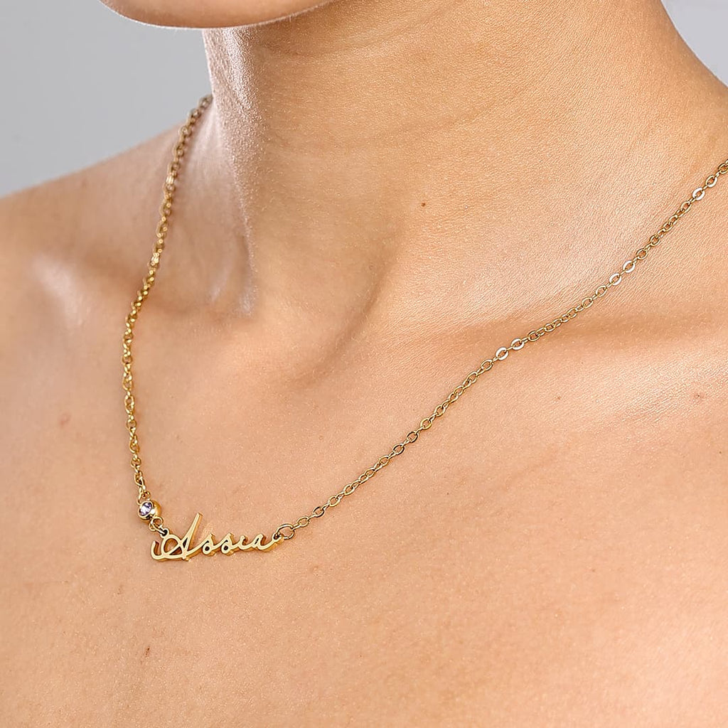 Gold Stella Birthstone Name Necklace