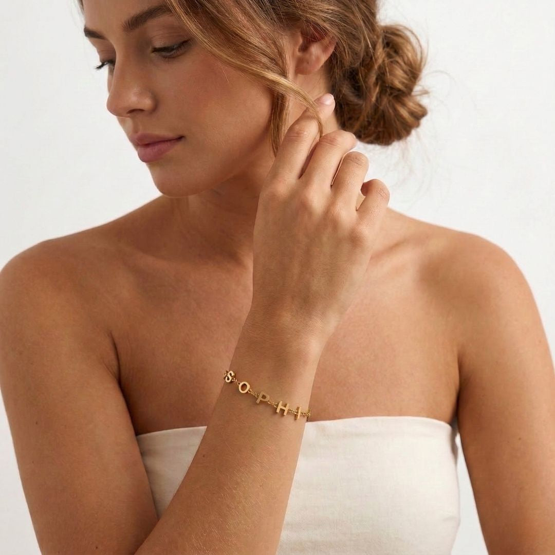 Gold Custom Letter Name Bracelet