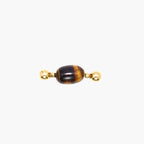 JUNE ELLE MagMix Tiger’s Eye Barrel Centerpiece, brown stone with 18K gold PVD modular magnetic clasps on white background