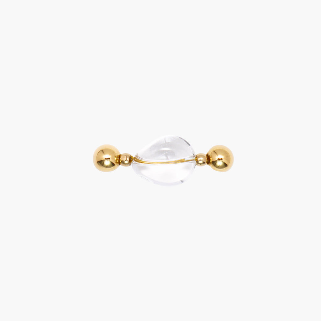 JUNE ELLE MagMix Clear Quartz Jelly Bean Centerpiece, clear stone with 18K gold PVD modular magnetic clasps on white background