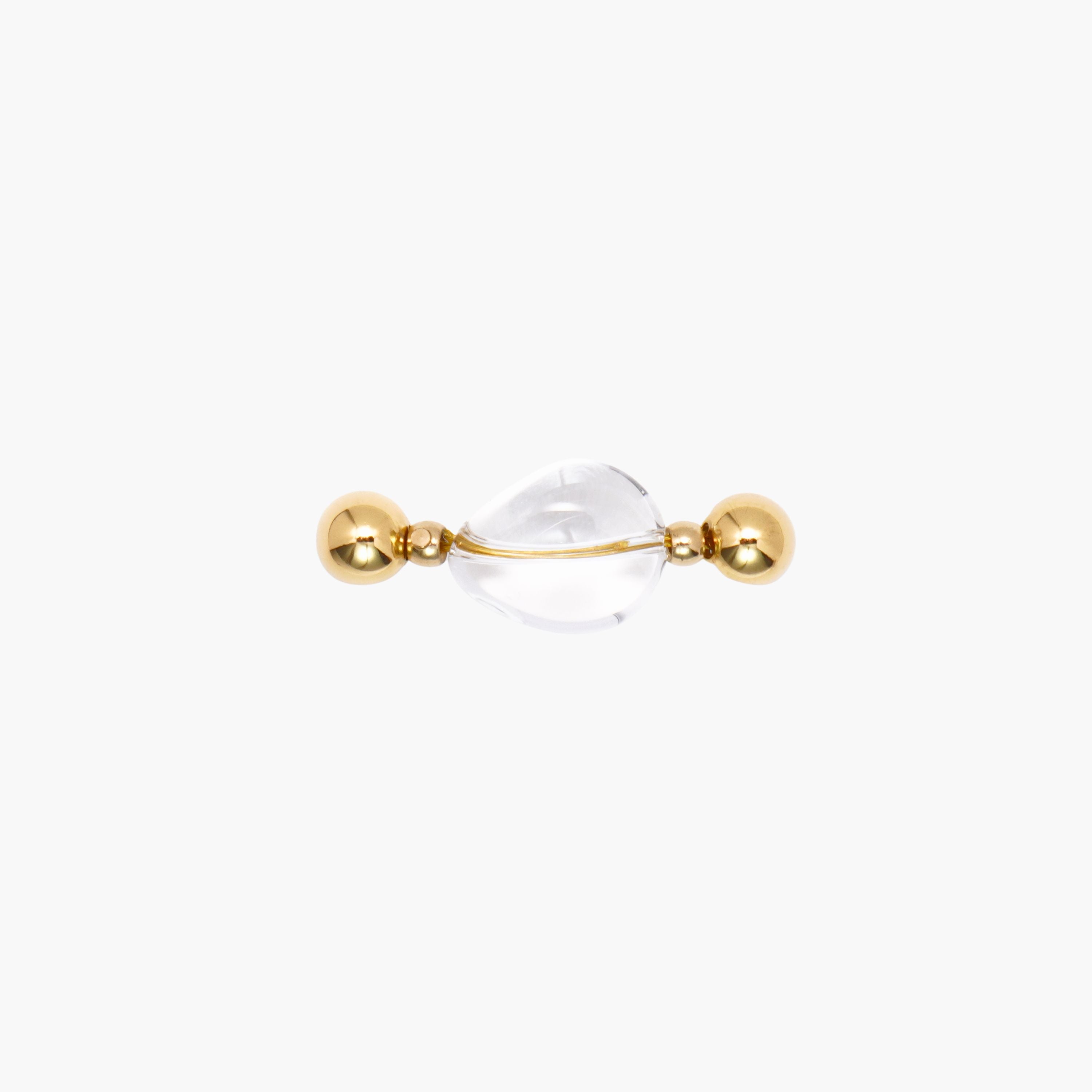 JUNE ELLE MagMix Clear Quartz Jelly Bean Centerpiece, clear stone with 18K gold PVD modular magnetic clasps on white background