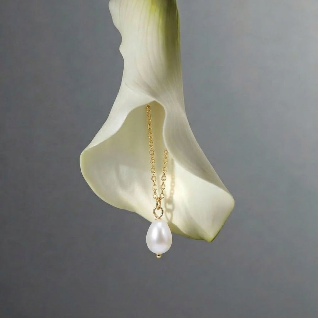 Gold Freshwater Pearl Drop Necklace