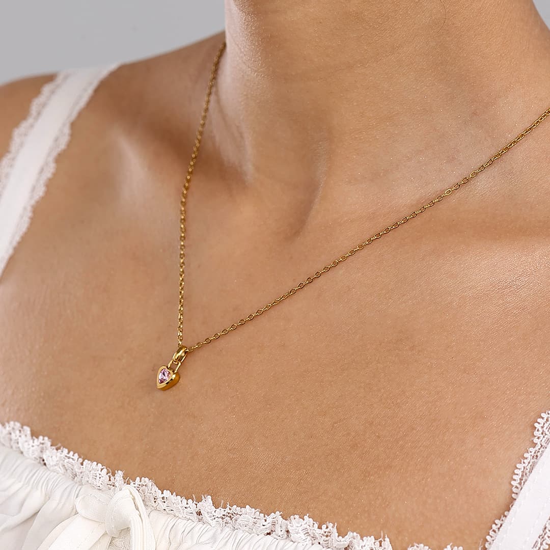 Gold Heart Birthstone Necklace