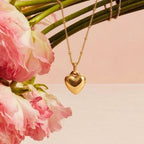 JUNE ELLE 18K gold plated stainless steel Petite Puffy Heart Charm pendant necklace, clear front view
