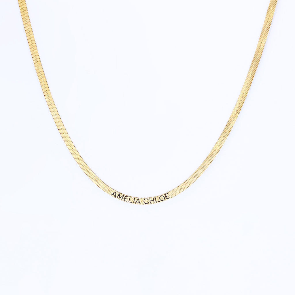 Gold Herringbone Engraved Name Necklace