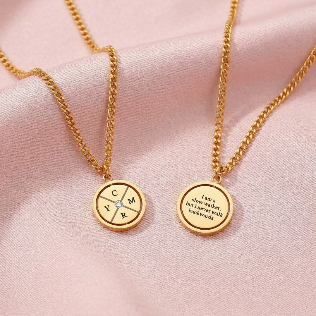 Gold Engraved Compass Necklace