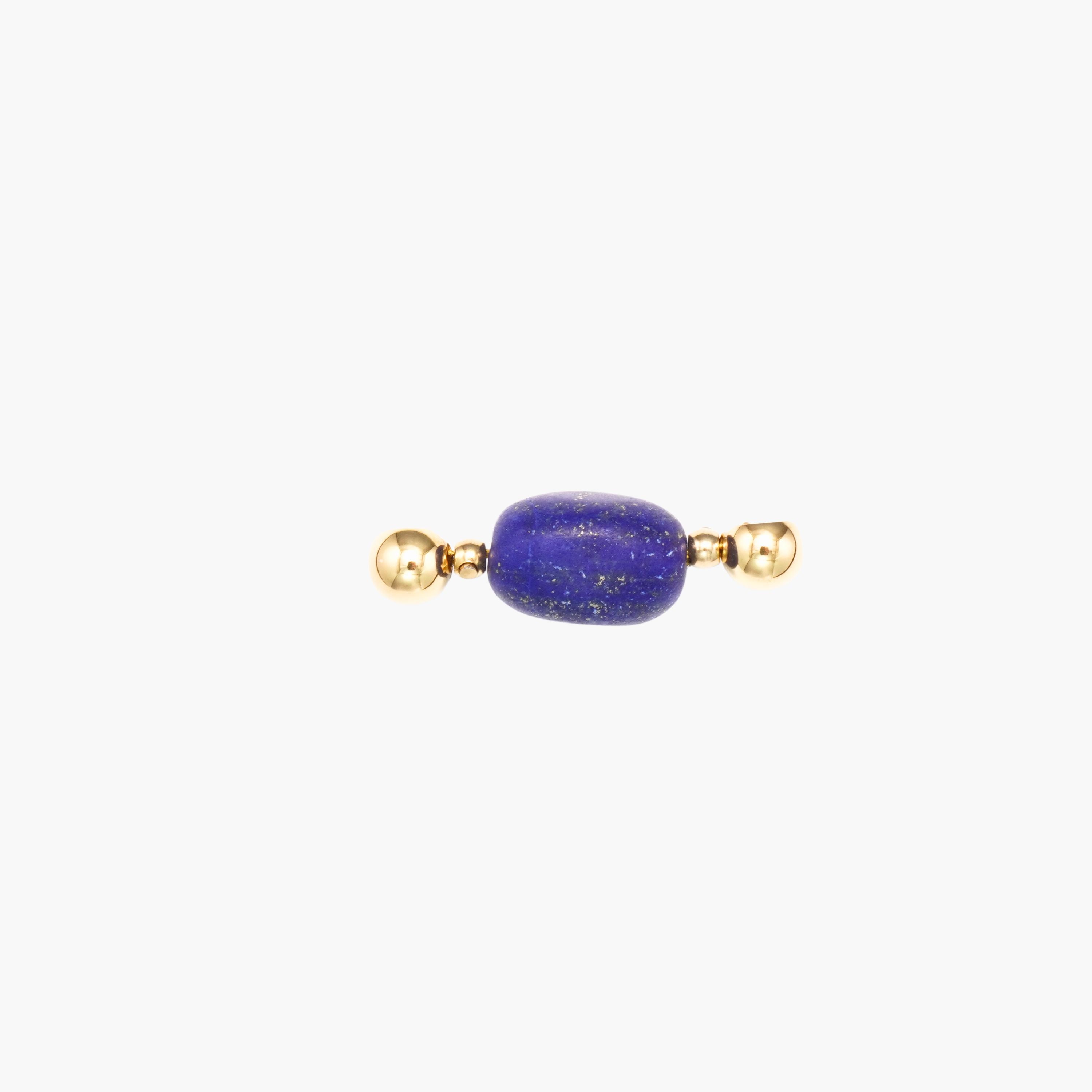 JUNE ELLE MagMix Lapis Lazuli Barrel Centerpiece, deep blue stone with 18K gold PVD modular magnetic clasps on white background