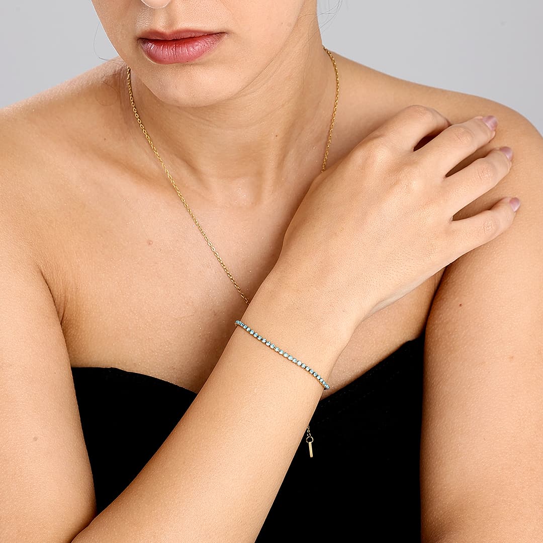 Gold Tiny Birthstone Tennis Bracelet