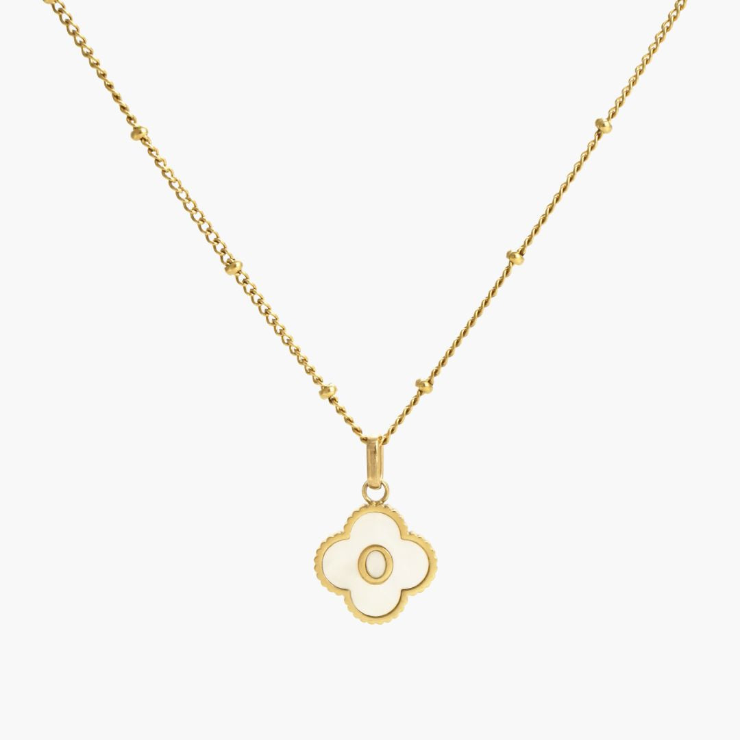 Gold  Pearl Clover Initial Charm