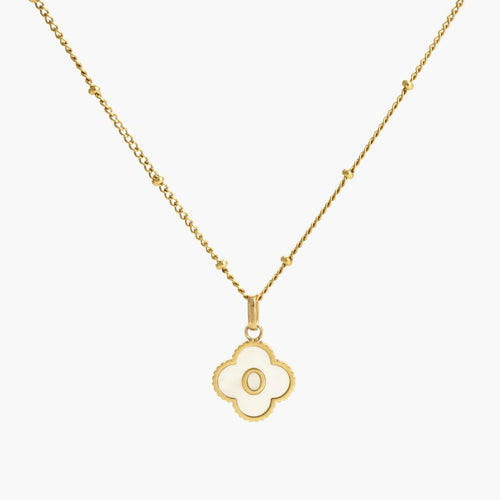 Gold  Pearl Clover Initial Charm