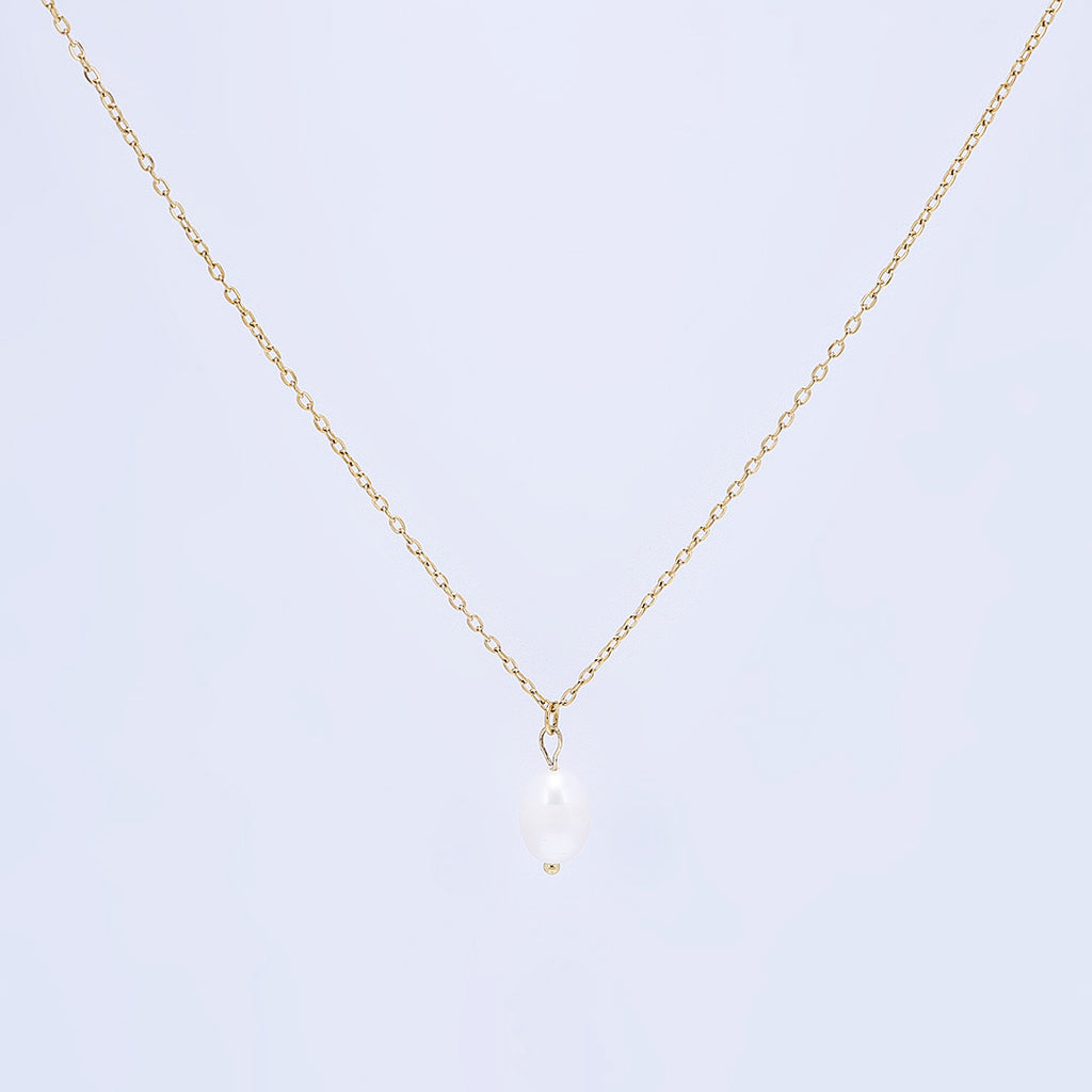 Gold Freshwater Pearl Drop Necklace